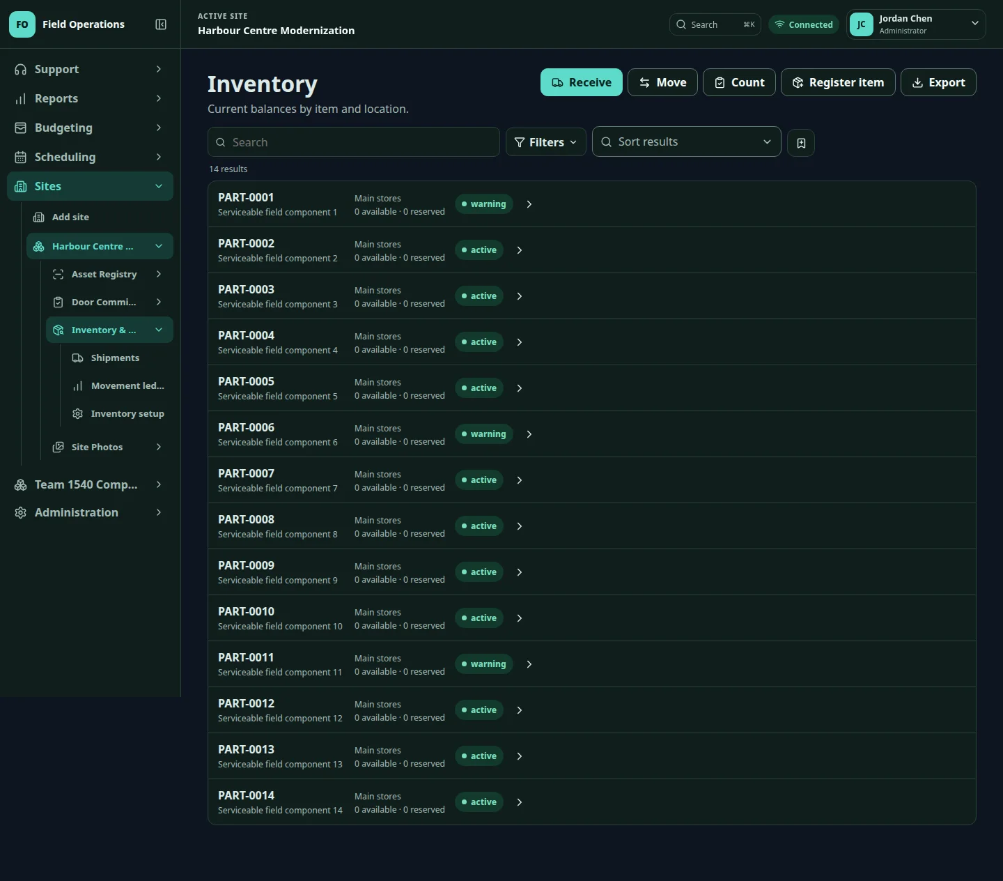 Inventory operations interface