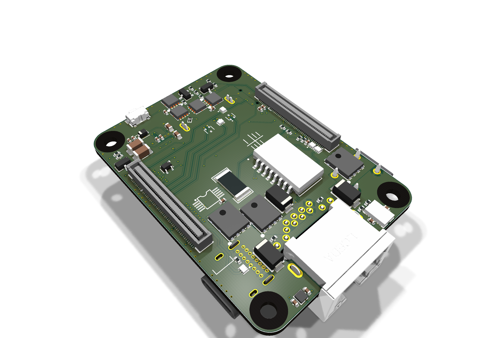 Isometric KiCad render of the Helios compute carrier