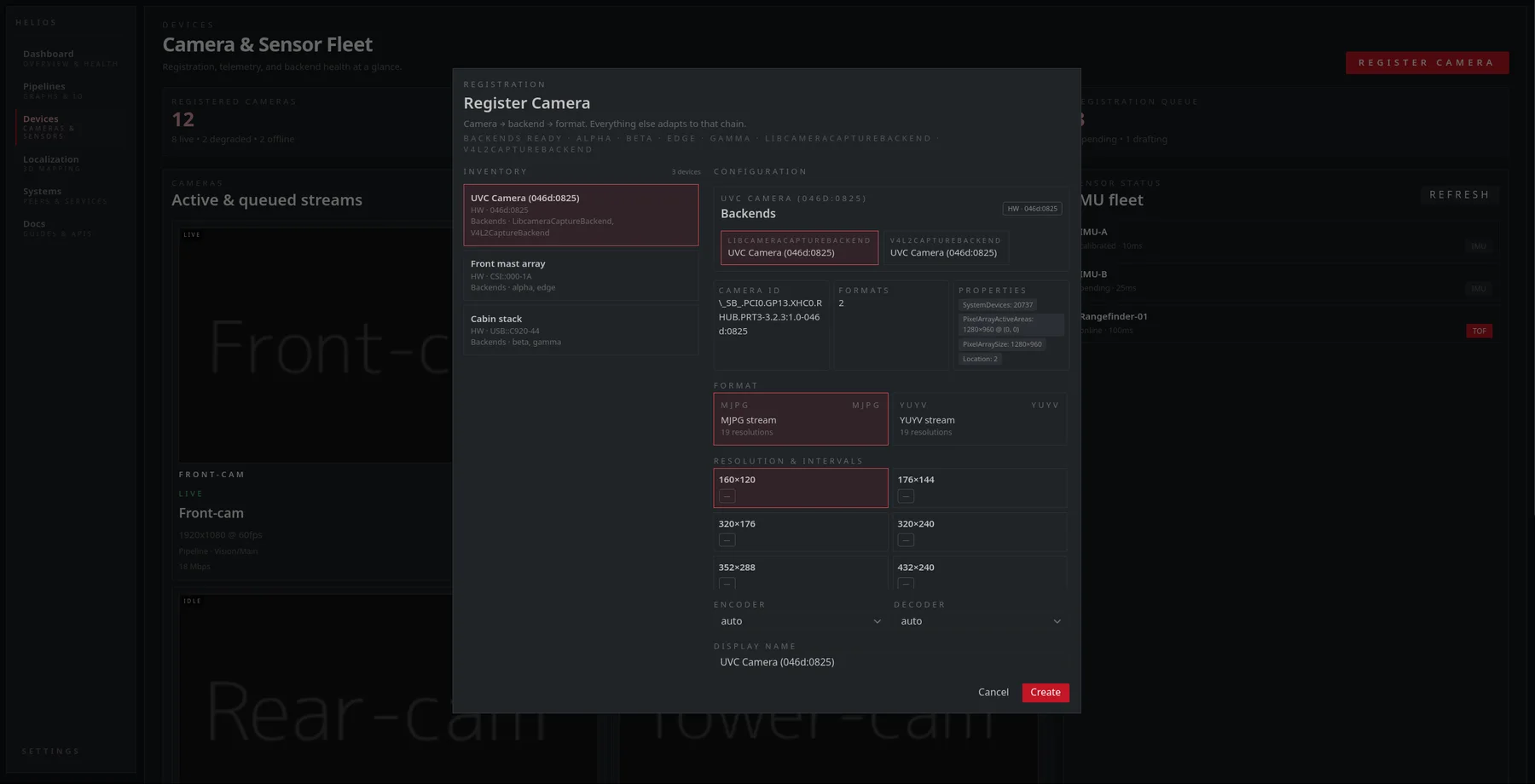 HeliOS camera registration interface