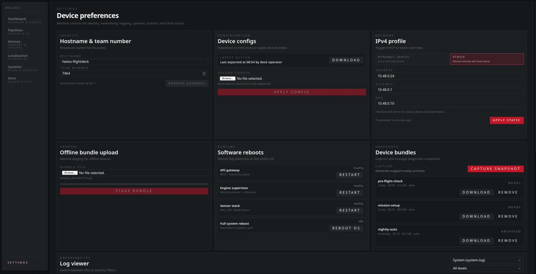 HeliOS persistent configuration interface